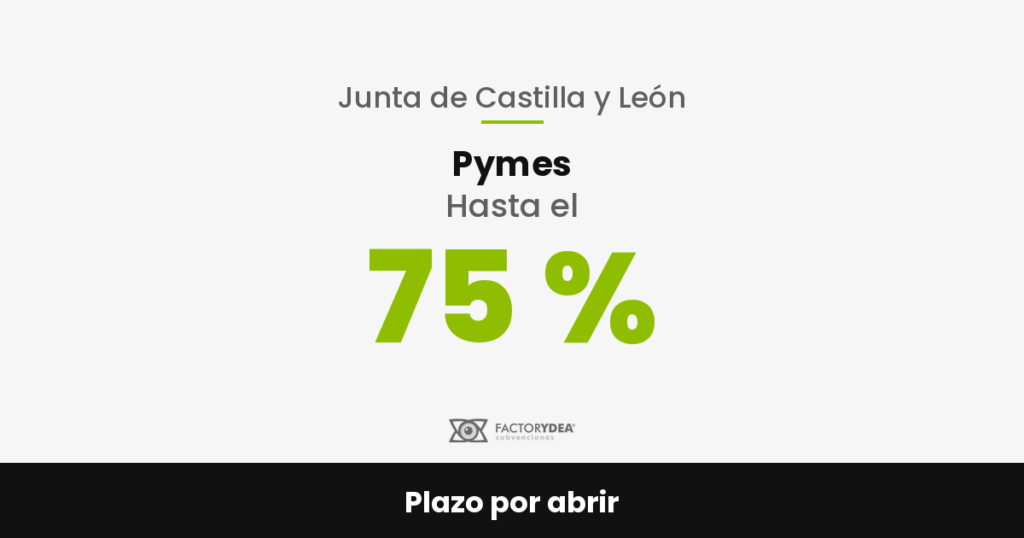 ayudas-digitalizacion-castilla-y-leon-2026-3 Pymes · Hasta el 75 % · del coste del proyecto, con un techo de 15.000 a 150.000 € según tamaño y línea (Plazo por abrir)