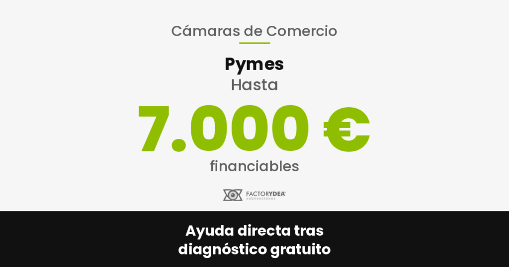 camaras-de-comercio-2026-4 Pymes · Hasta 7.000 € financiables · por empresa en Pyme Digital; la ayuda es un porcentaje FEDER que fija cada Cámara en su convocatoria (Ayuda directa tras diagnóstico gratuito)