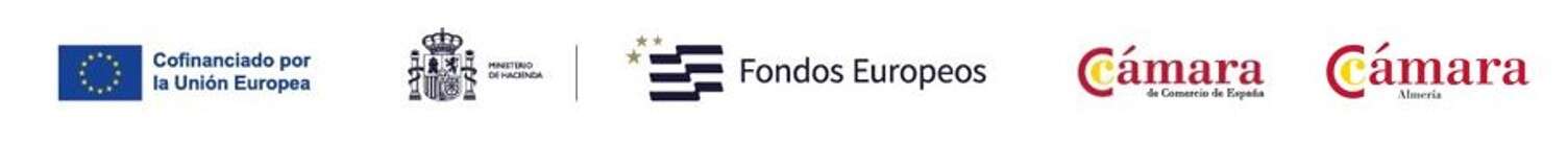 Cofinanciado por la Unión Europea · Ministerio de Hacienda · Fondos Europeos · Cámara de Comercio de España · Cámara de Comercio de Almería